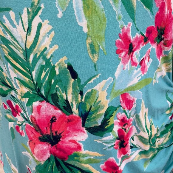 Palm Grove Floral Ruched Top XL NWT Tropical Cruise Resort Stretchy Summer Shirt - Picture 6 of 9